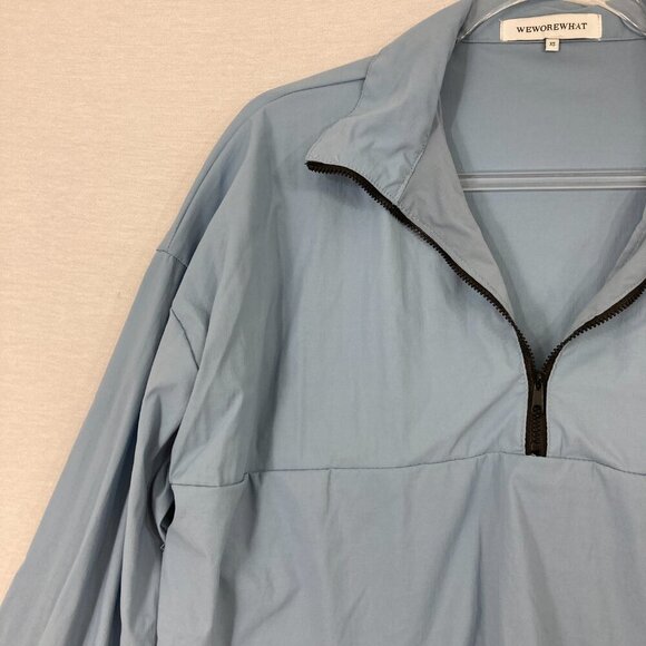 WeWoreWhat Revolve Cropped Quarter Zip Pullover Solid- Dusty Blue XS - Picture 4 of 11